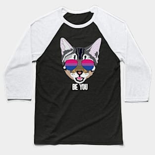 BE YOU - Cute Cat Sunglasses Bi Bisexual Pride Flag Baseball T-Shirt